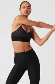 Alo Yoga Black Lavish Mesh Glossy Strappy Back Sports Bra Size Small