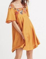 - mustard embroidered square neck mini dress