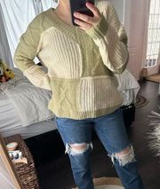 Peach Love Women’s Medium Green Patchwork Chunky Sweater