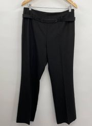 Akris Punto Wool Trousers High Rise Straight Leg Pleated Leather Belt Size 12