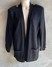 ST. JOHN GORGEOUS BLACK KNIT CARDIGAN LOGO BUTTONS. Small