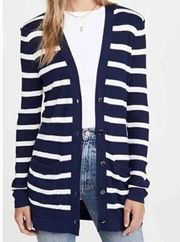 L’Agence Korin Blue White Striped Ribbed Button Front Cardigan Oversized Sweater