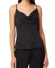 Cowlneck Metallic Camisole Top Black Glitter