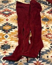 Burgundy suede knee high boots