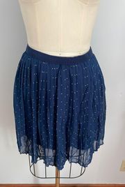 Pleated Navy with White Polka Dot Mini Skirt- Size M- 28-29 Waist