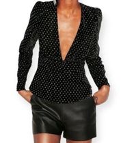 Express Velvet Deep V-neck Metallic Polka Dots Long Sleeve Peplum Top