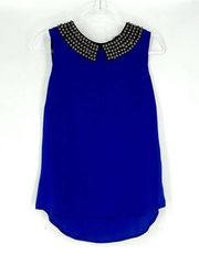 Milly Beaded Collar Sleeveless Blouse Blue 2