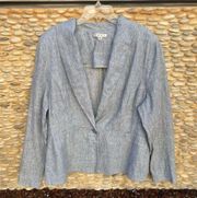 Cabi 215 Beachwalk Blue/Grey and White Linen Blend Blazer. Size 16. EUC!