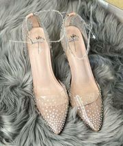 EUC Bisou Bisou Clear Bejeweled Pumps Heels sz 8