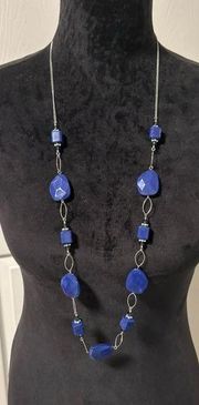 Cato Silver Necklace with Blue Acrylic Beads