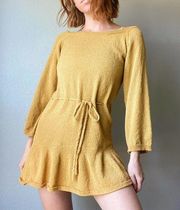 Listicle Mustard Yellow Textured Knit 3/4 Sleeve Beach Mini Dress