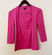 Lafayette 148 NY Top 3/4 Sleeve Stretch Cotton Blend Square Neck Pink Size Small