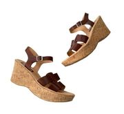 Kirk’s by Kork Ease Leather Brie Platform Sandals Brown Size 8 NWT