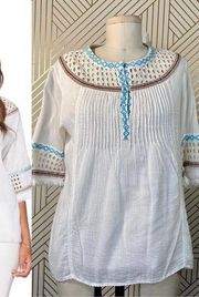 Love Sam Abigail Embroidered Peasant Top in White