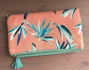 Rachel Pally Reversible Palm Print Turquoise Faux Leather Foldover Clutch