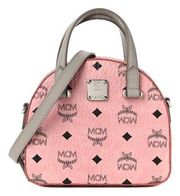 MCM Mini Half Moon Top Handle Satchel Purse Soft Pink Black Logo Crossbody Bag