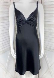 ABS Allen Schwartz Twist Strap Satin Slip Dress Black 2 Knee Length