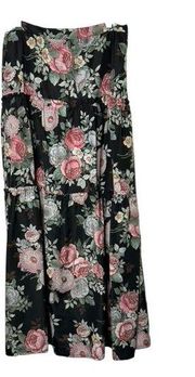 Vintage 70's Personal Division of Leslie Fay Rose Print Tired Maxi Skirt Size 18