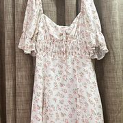 White Pink Floral Puff Sleeve Maternity Mini Dress