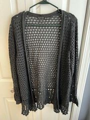 Jeanne Pierre gray crochet cardigan size XL