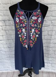 S women spaghetti strap fully lined floral embroidery shift dress