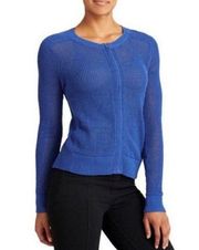 Athleta Sweater Womens Size Medium Blue Open Knit Zipper Long Sleeve Crew Neck