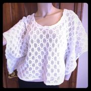 Forever 21 Boho Lacey Ivory Cropped Poncho Sweater Size Small 3/$20!