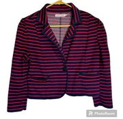 Body Central Women's Medium Blue with Red Stripes Cropped Blazer Jacket