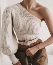 Entro One Shoulder Cable Knit Cream Sweater Size S