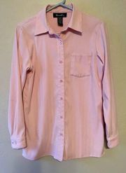 . Pink LongSleeve Button Up Top with Herringbone Pattern | XS