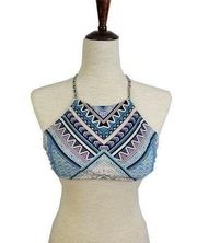 Xhiliration Womens Bikini Top Size Medium Blue Cherokee Print Swimsuit