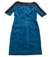 Worth Dress Womens 8 Blue Colorblock Half Sleeve Round Neck Shift Rayon Nylon