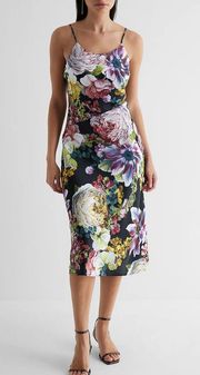 Floral Satin Scoop Neck Downtown Cami Midi Slip Dress