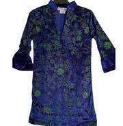 GRETCHEN SCOTT Dress Size XS Blue Velvet Embroidered Floral Poet Sleeve