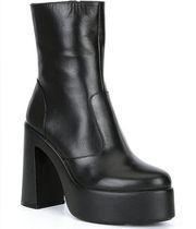 Gianni Bini Levi Tate Leather Platform Black Mid Boots Size 8.5