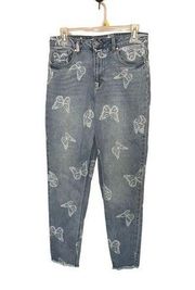 Tinseltown Dana Butterfly Printed Frayed Hem Jeans