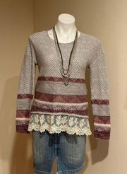 Rewind Gray Red  Winter Sweater Bottom Lace Snowflakes  Longer In Back SZ XS