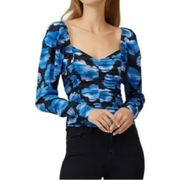 NWT | Parker Raine Blue Black Floral Long Sleeve Top M