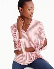 Universal Standard J. Crew Red White Striped Poplin Tie Top Sz S