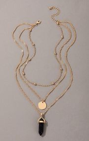 Disc Geometric Pendant Layered Necklace Gold