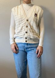 Vintage White Knitted Button Up Vest