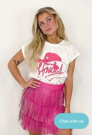 Pink Leather Fringe Skirt 