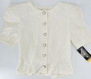 All That Jazz Vintage 80's Shirt Blouse Lace‎ Shoulder Pads Buttons Cream 11/12