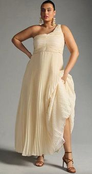 NWT Anthropologie Let Me Be One-Shoulder Pleated Maxi Dress Cream White Medium