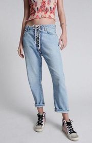 NEW  28 / 6 Womens One Teaspoon Relaxed Fit Laced Bandit Jeans Lace Up Best Blue