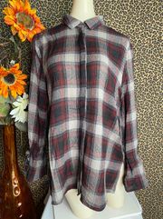 NWT  Wine Button Down Long Sleeve Flannel Shirt with Wrist Ties | SMALL