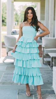 Blue Ruffle Midi Dress