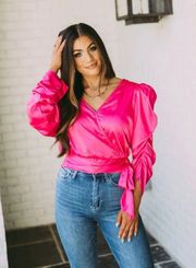 Pink Satin Puff Sleeve Top