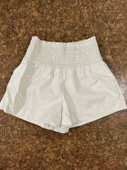 white faux leather shorts