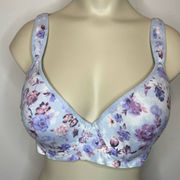 Jessica Simpson Bra 38C Blue Floral Lavender Underwire Padded Lined Intimate